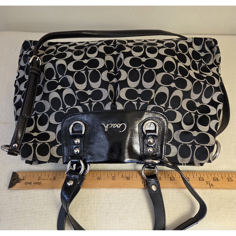 COACH VINTAGE Ashley Carryall Sateen Pleated Signature Bag - Black F15510 - Picture 7 of 9